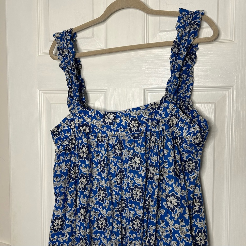 J Crew Cotton Voile Ruffle-Trim Shift Dress Cobalt Floral - Picture 13 of 16